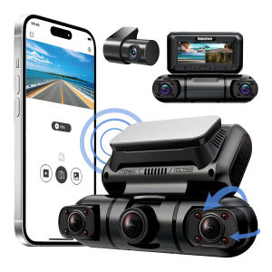 Hainatech 360 Degree View 4 Channel Dash Cam Front and Rear inside Left Right, Dash Camera for Cars, Built-In GPS Wifi Night Vision, 24 7 Recording Parking Mode Monitor, Free 128G Card