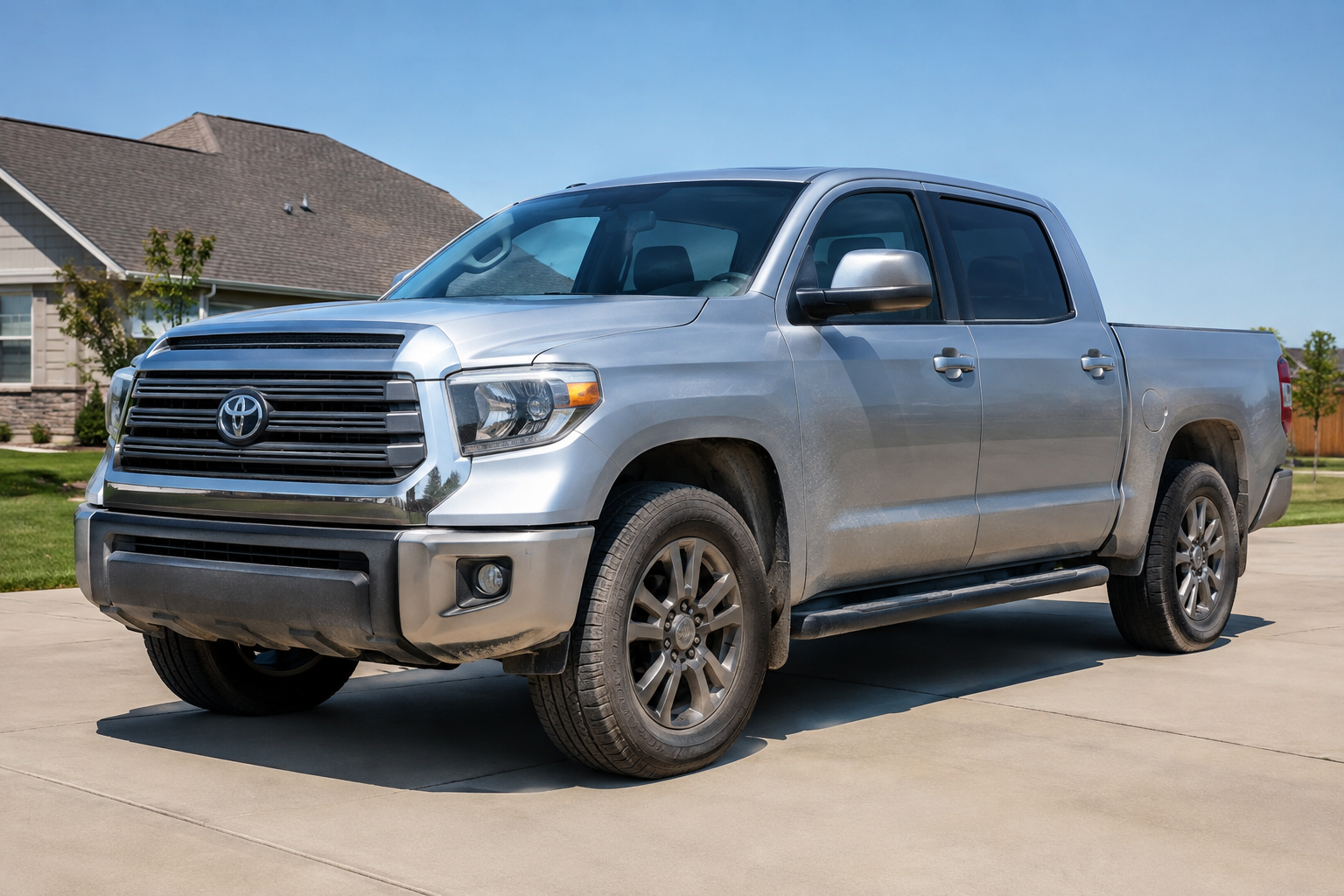 Silver Toyota Tundra pickup truck parked in a driveway