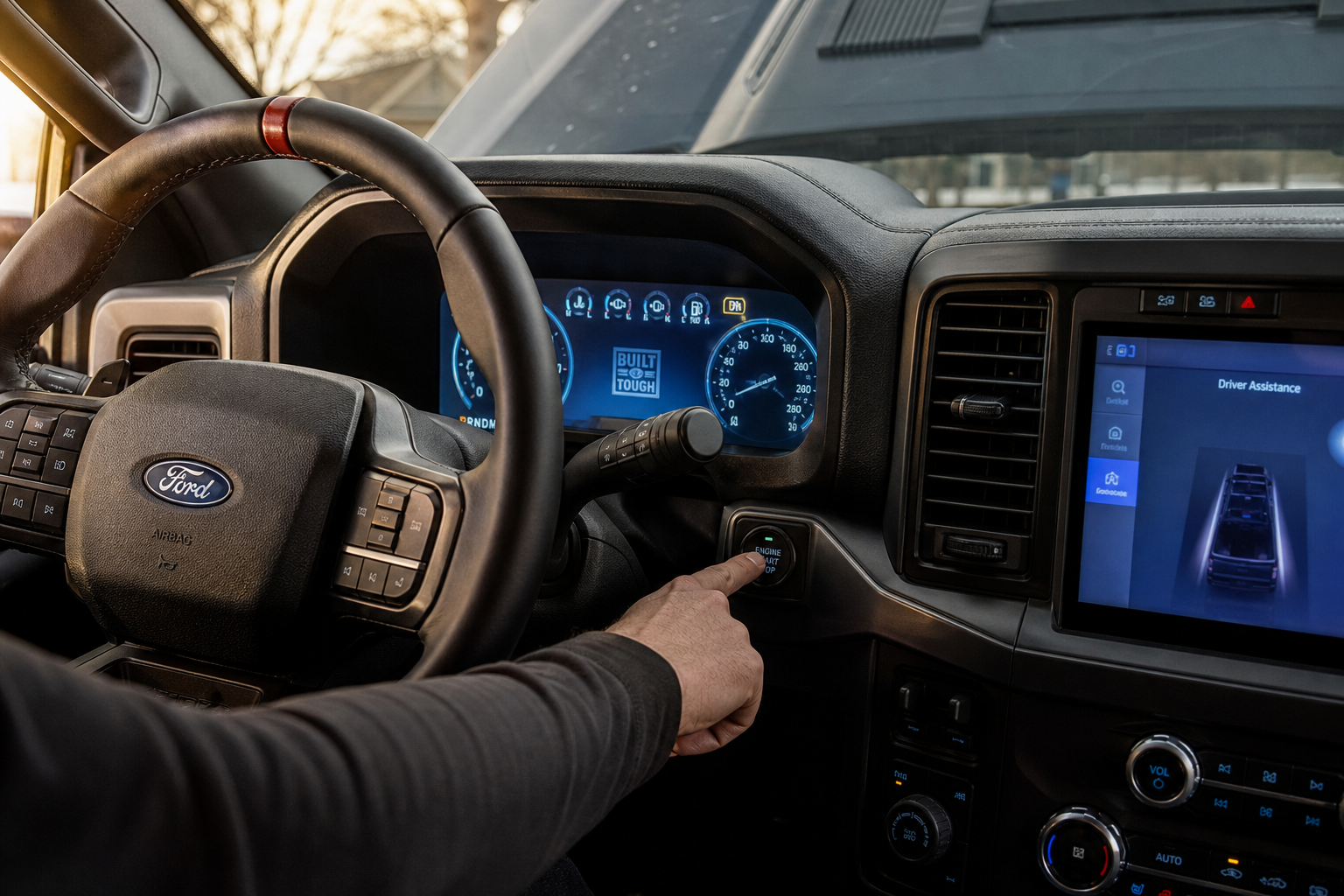 Starting a Ford F-150 truck with dashboard lights illuminating on restart