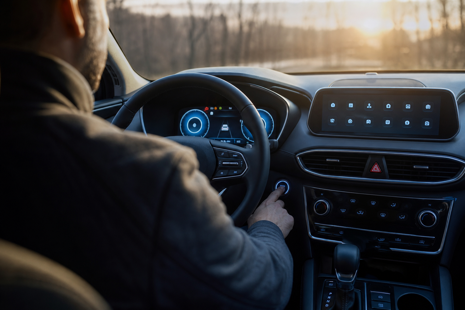 Hyundai Santa Fe dashboard lighting up as the car restarts