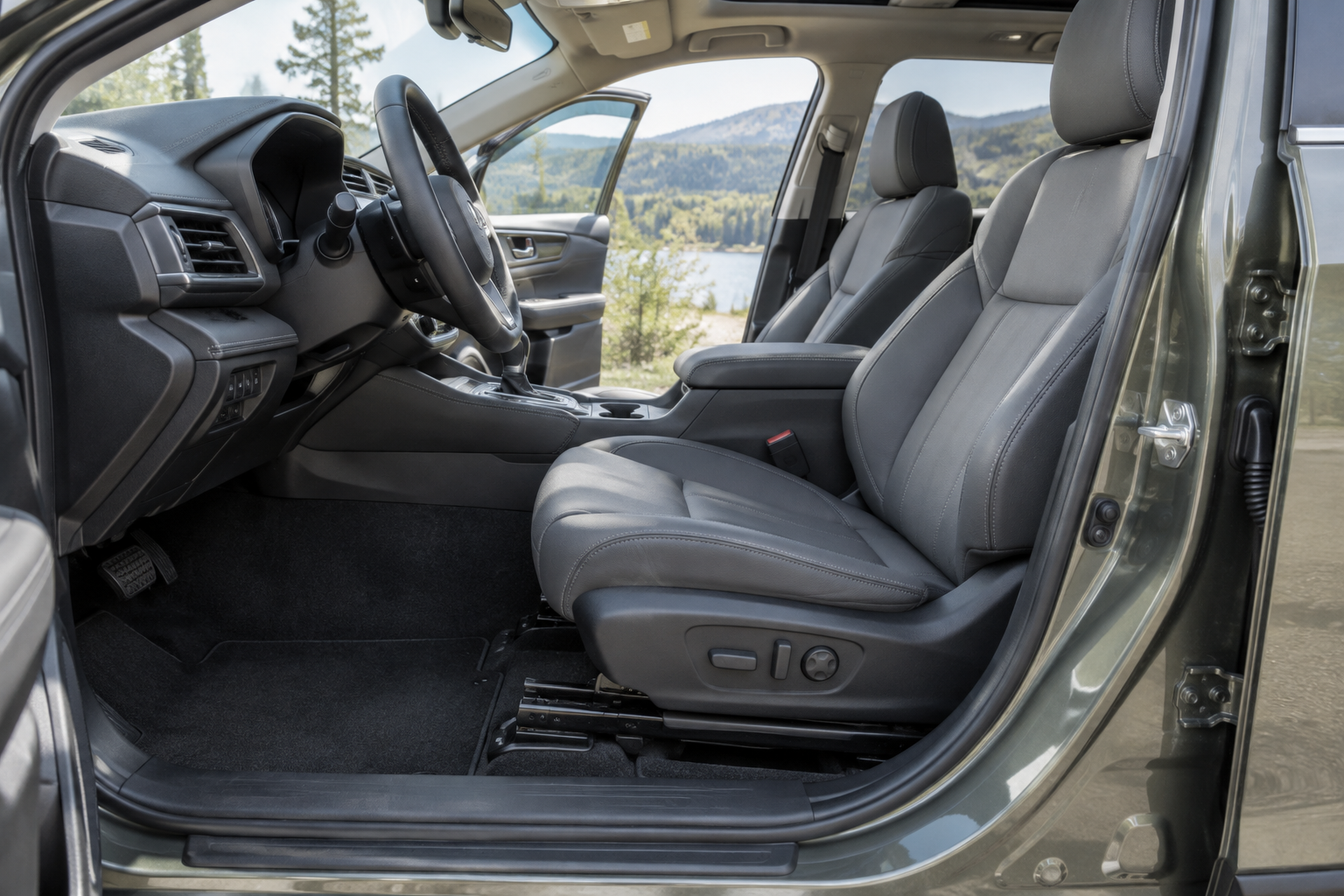 Subaru Outback driver seat automatically moved back for easy entry and exit