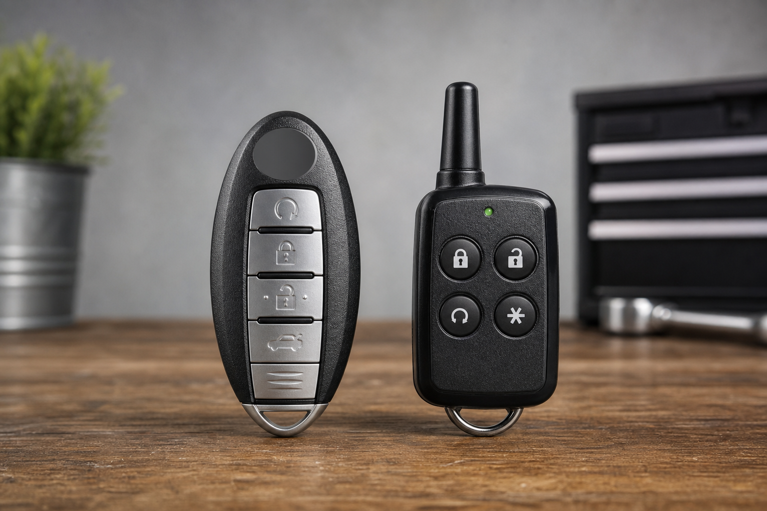 Comparison of factory key fob and aftermarket remote start transmitter