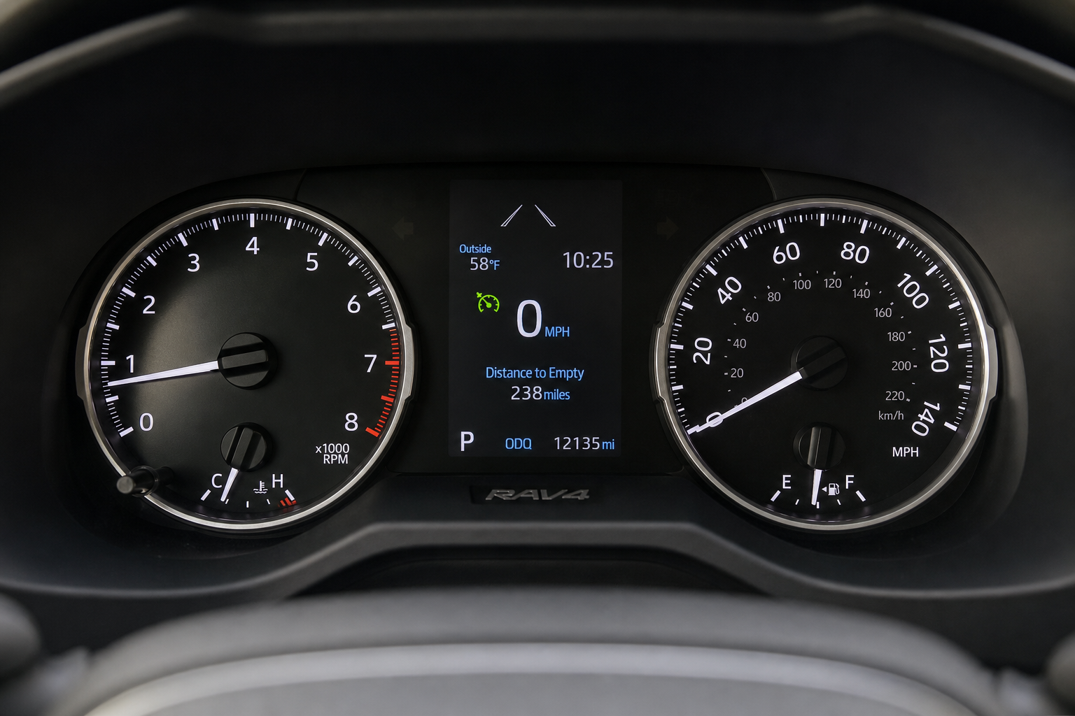 Toyota RAV4 dashboard display showing cruise control system indicator icon