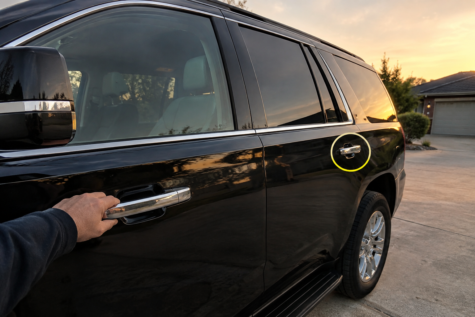 Comparing the driver and passenger door handles on a GMC Yukon SUV