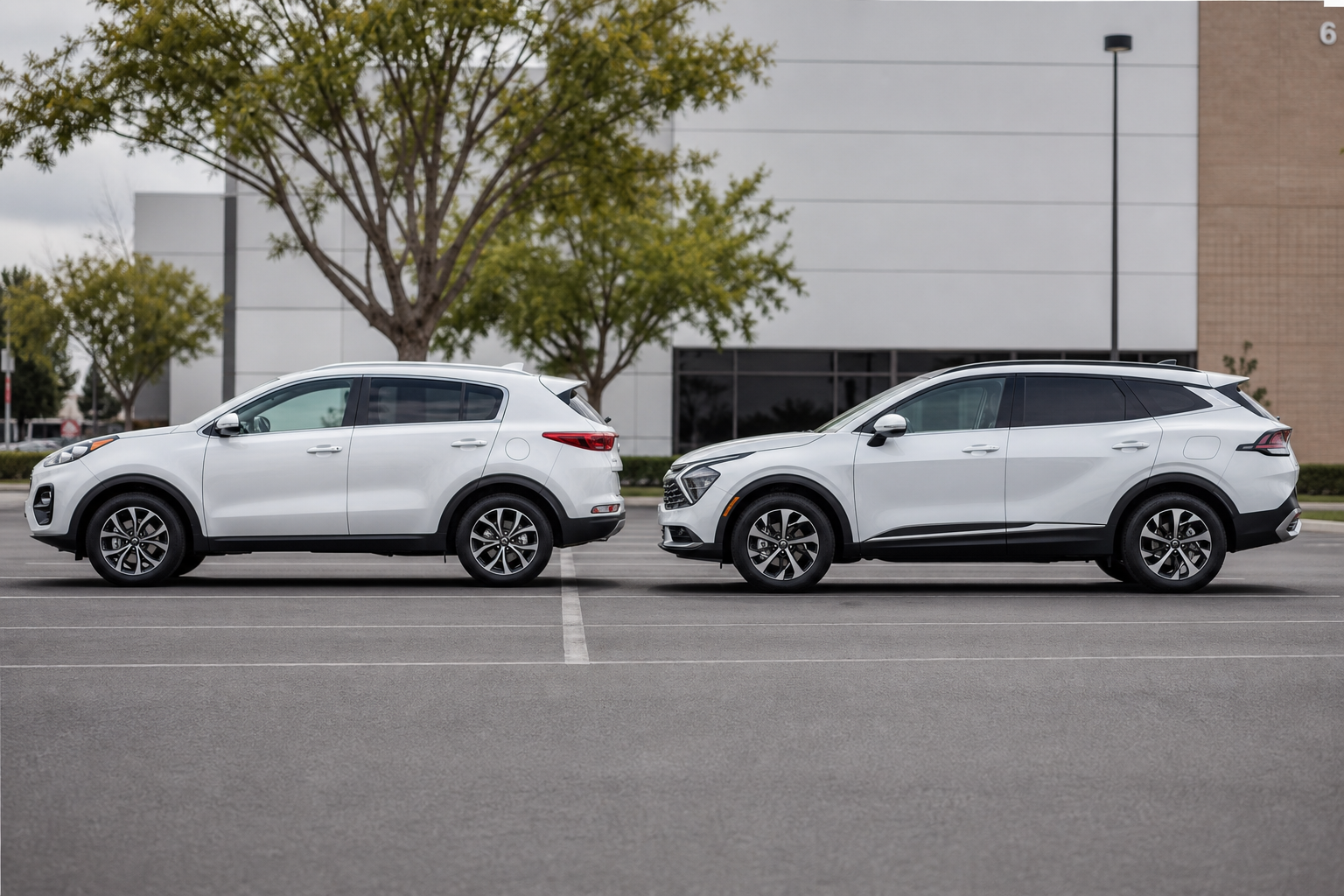 Comparison of older and newer generation Kia Sportage models side by side