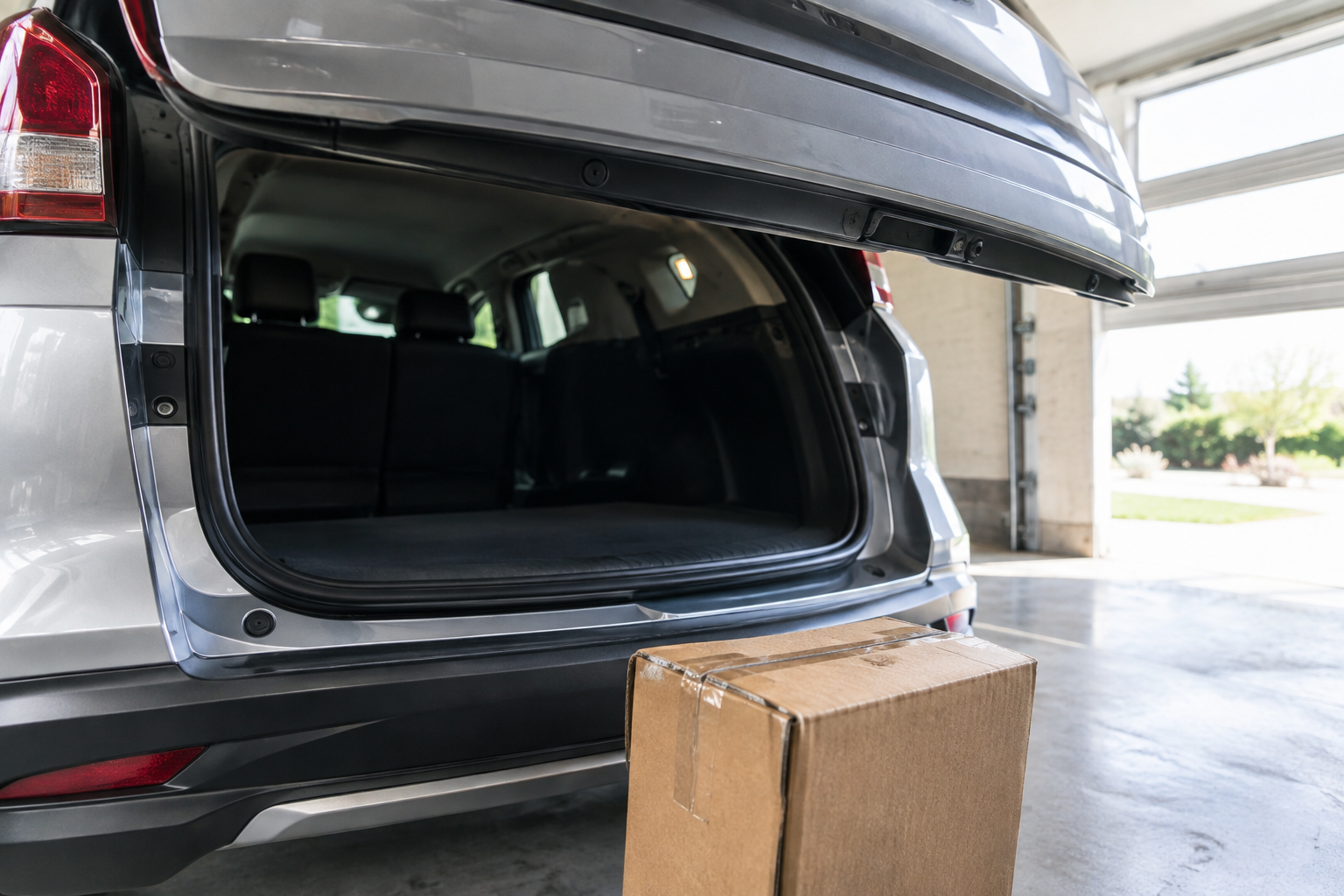 Cardboard box obstructing the closing path of a Honda CR-V power liftgate