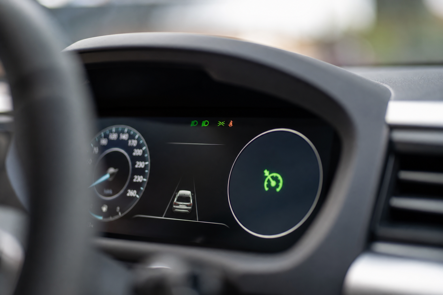 Hyundai Tucson dashboard display showing cruise control status indicator