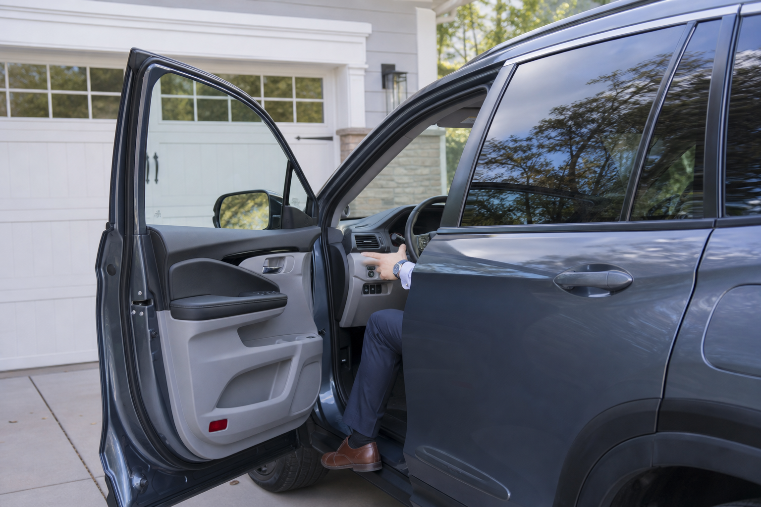 Driver adjusting settings in Honda Pilot before starting a drive