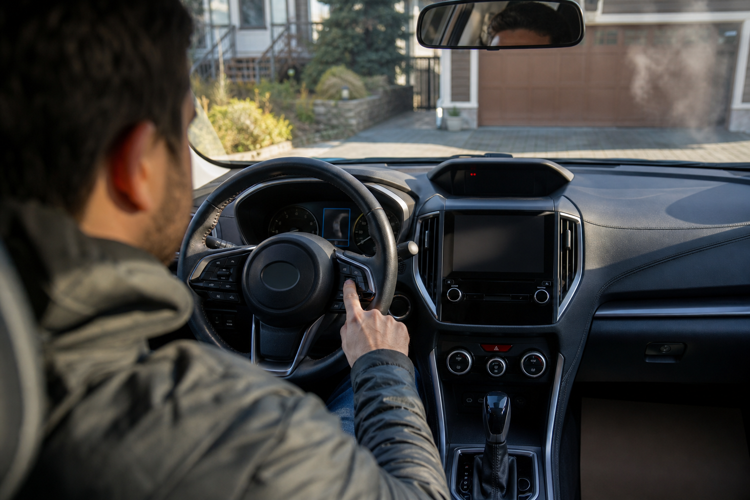Driver quickly pressing a steering wheel button to disable lane assist before driving