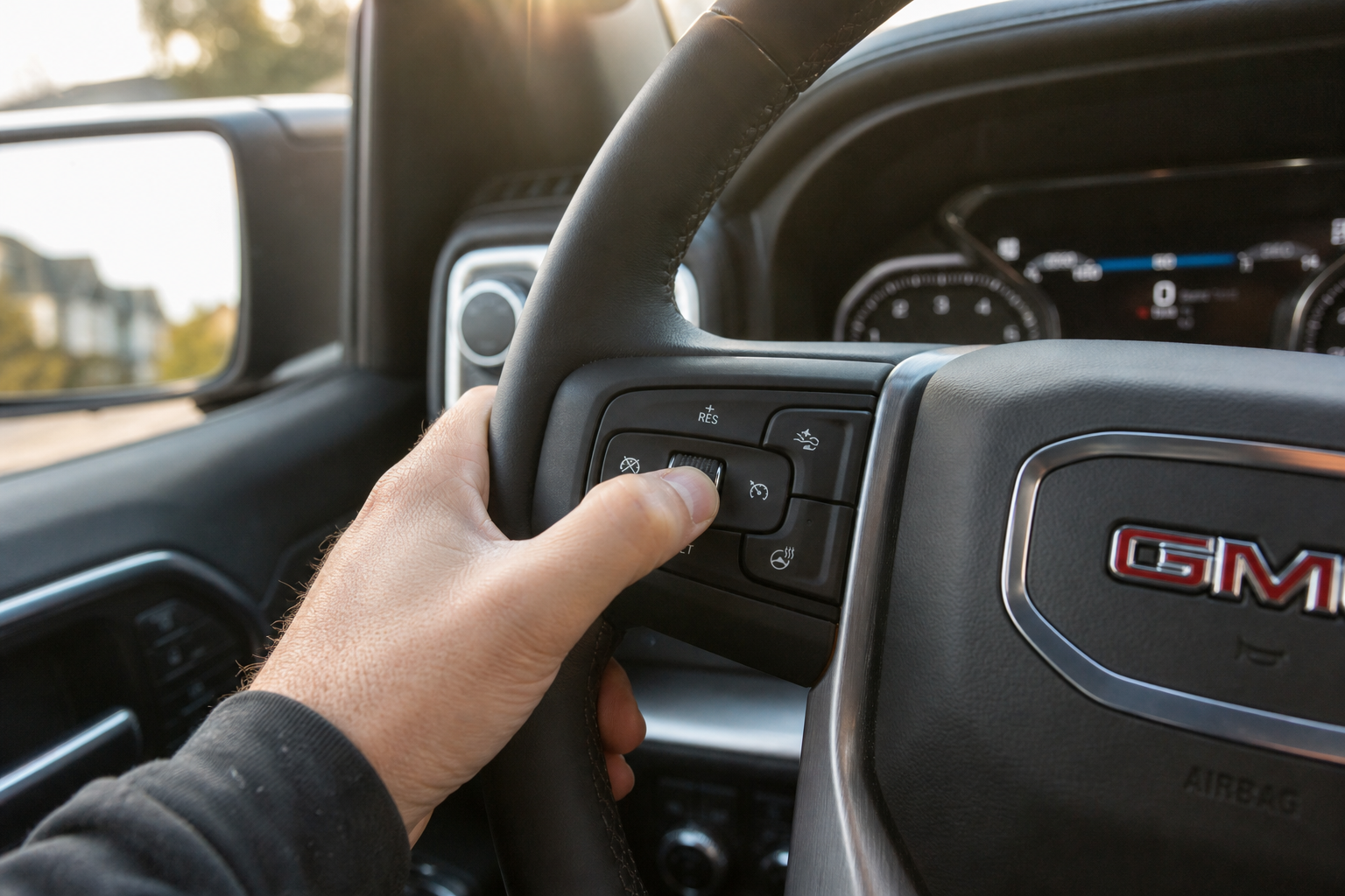 Driver quickly pressing steering wheel button to disable lane assist before driving