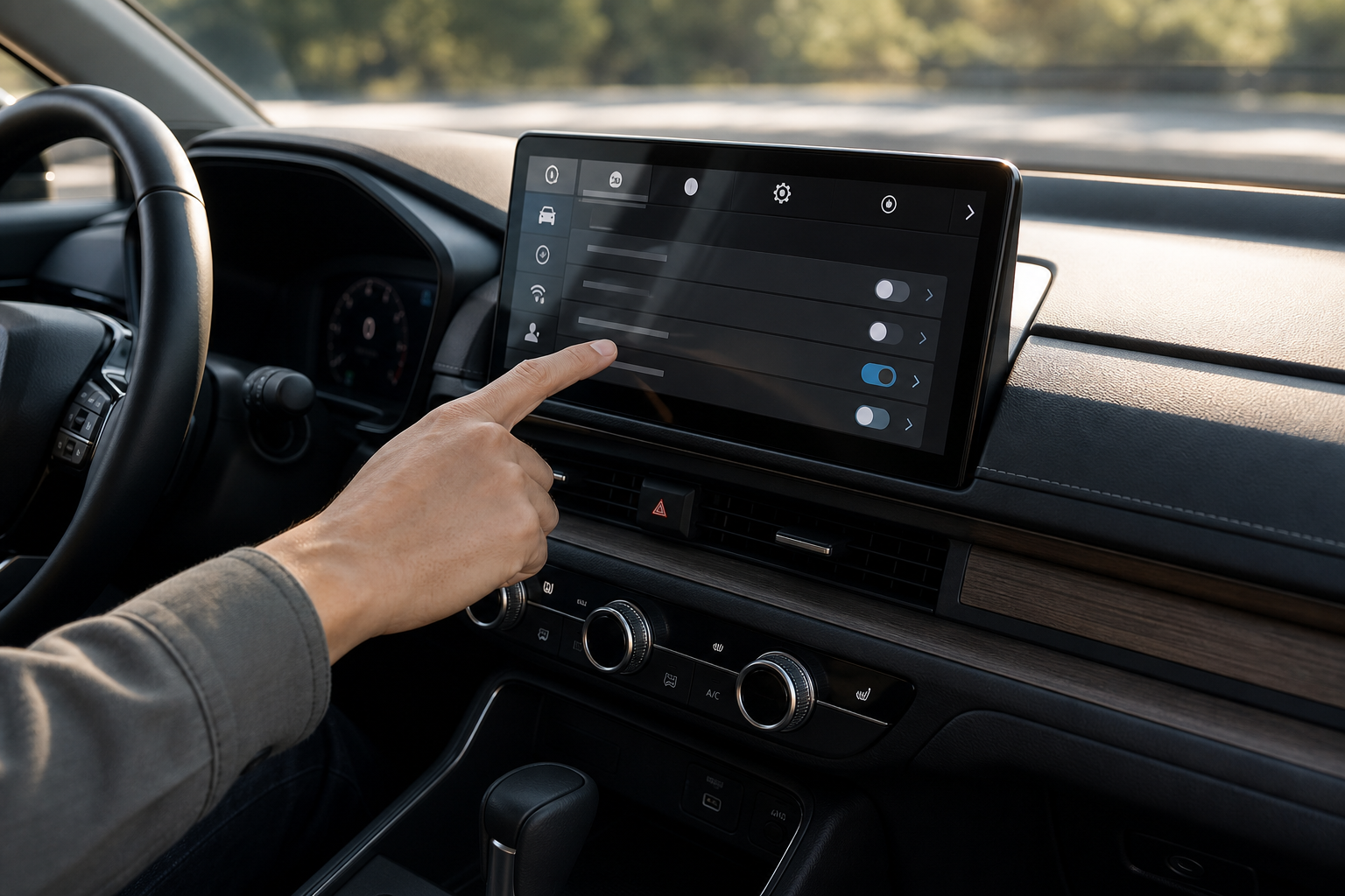 Driver adjusting vehicle settings on Honda CR-V touchscreen infotainment display