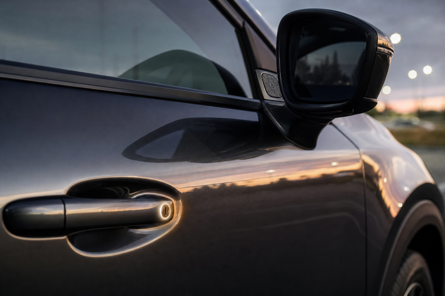 Close-up of Mazda CX-5 door lock and speaker area where the beep sound originates