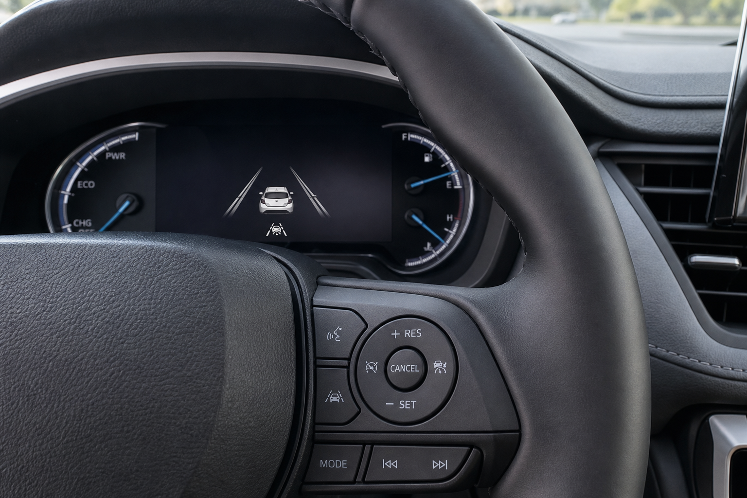 Toyota RAV4 dashboard showing lane assist system icon on instrument cluster