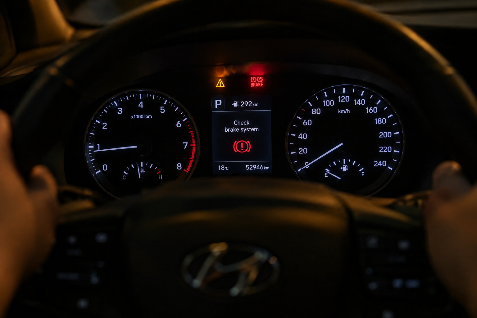 Dashboard warning light indicating a possible Auto Hold system malfunction in a Hyundai Santa Fe