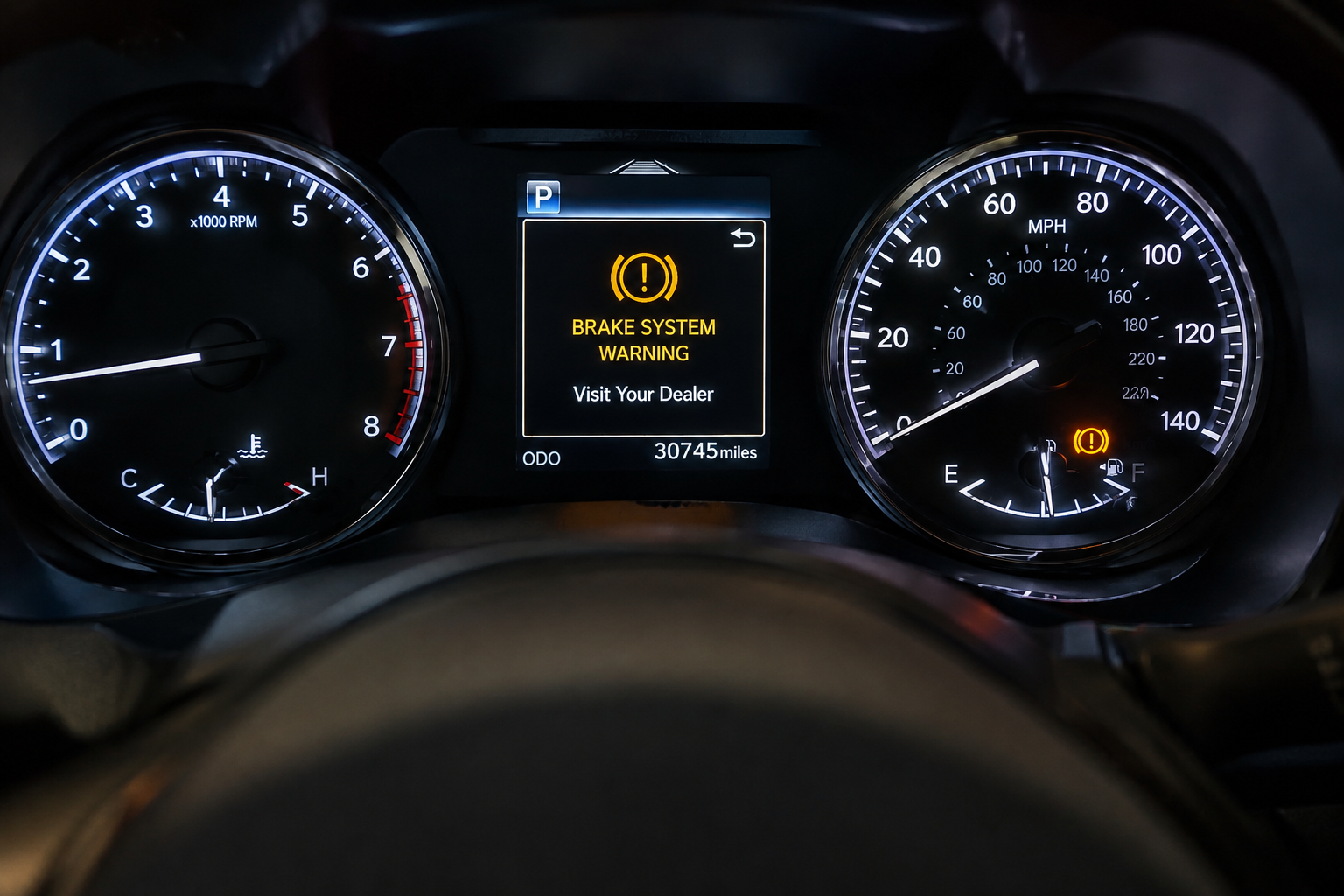 Toyota Highlander dashboard warning light indicating a brake system malfunction