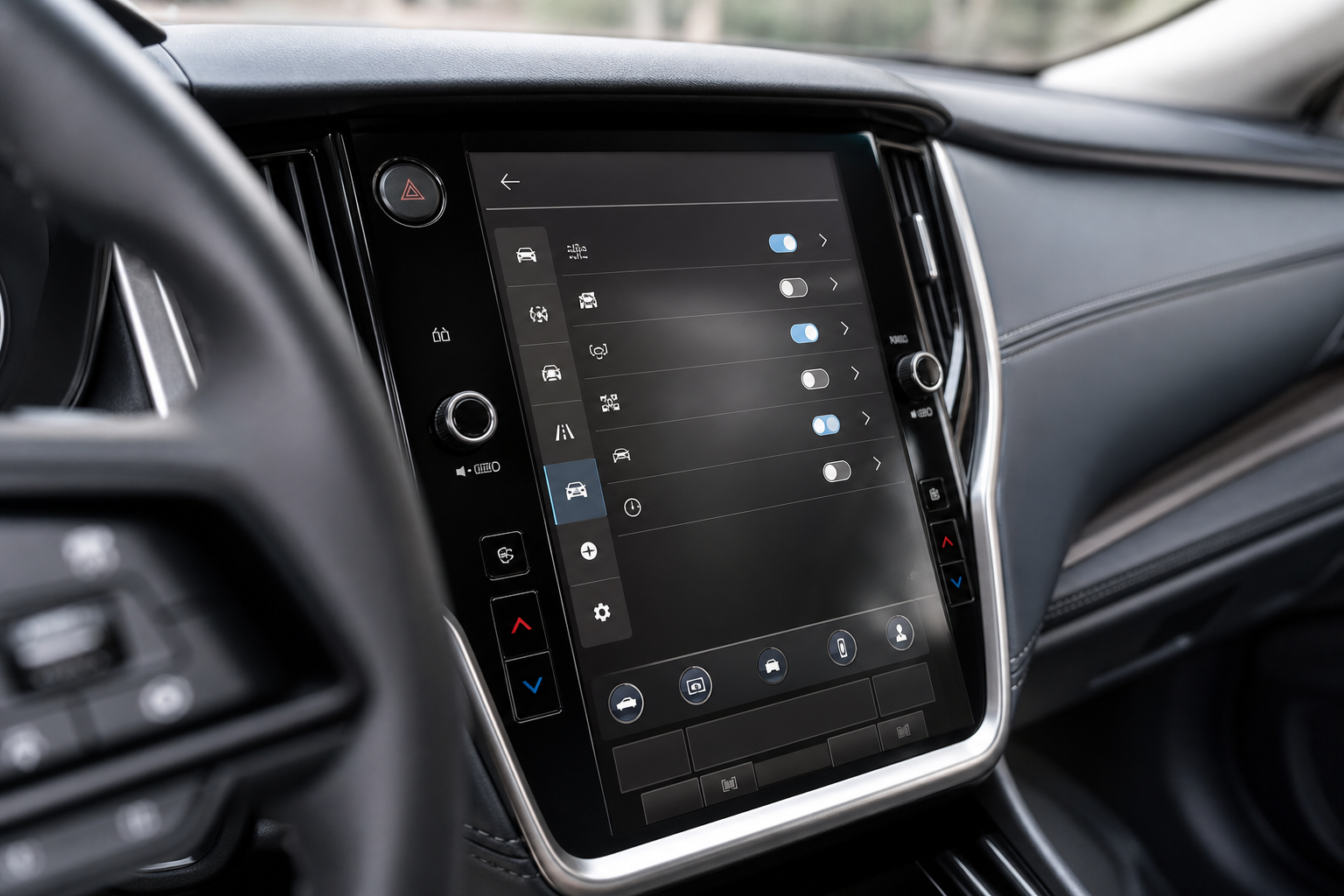 Subaru Outback infotainment touchscreen showing vehicle settings menu