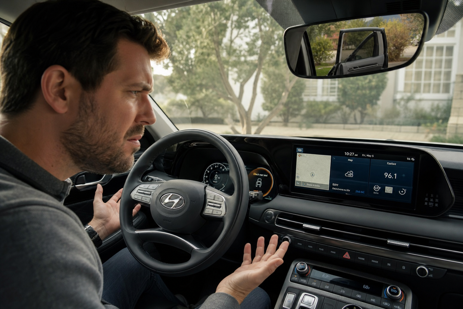 Driver looking confused at an alert notification on the Palisade dashboard
