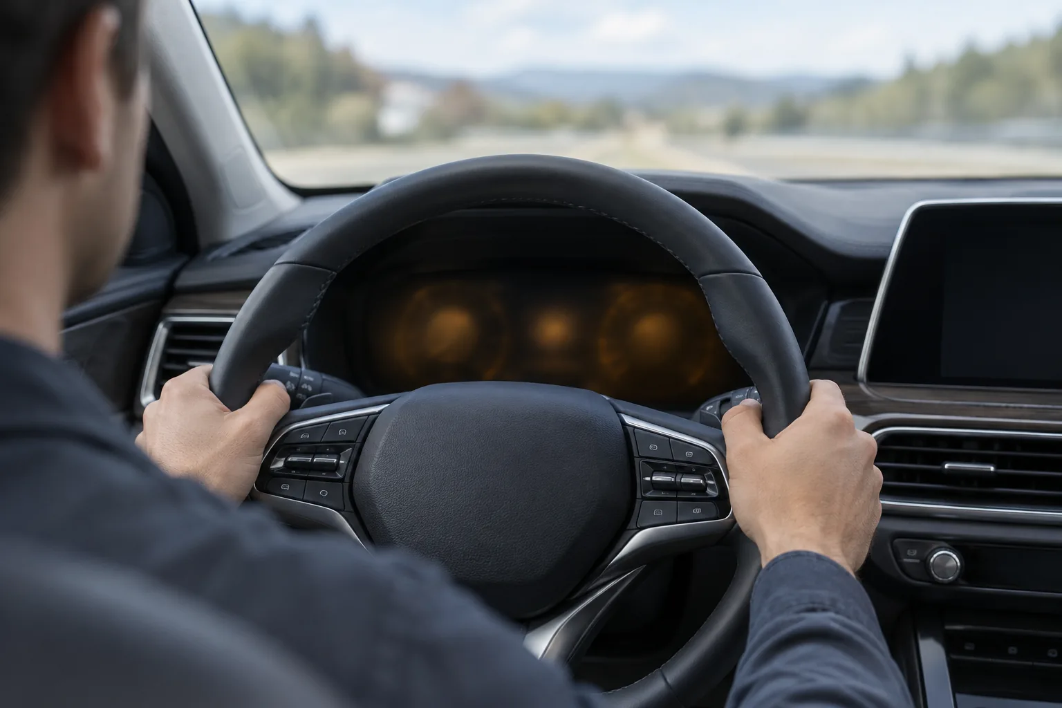Driver glancing at the instrument cluster in a Hyundai Palisade SUV